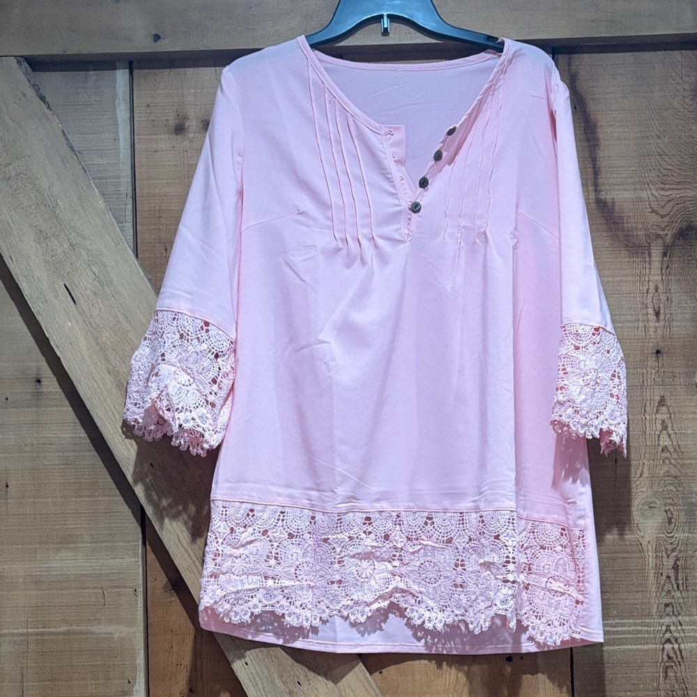 Lace-Trim Pink Women's Tunic Top